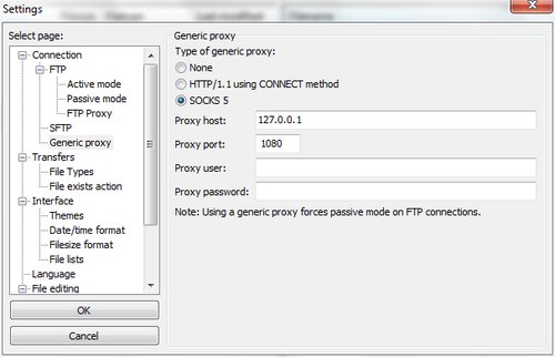 FileZilla FTP proxy