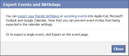 facebook birthdays events export