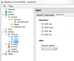 hmailserver imap hierarchy delimter