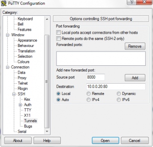 putty ssh tunnel